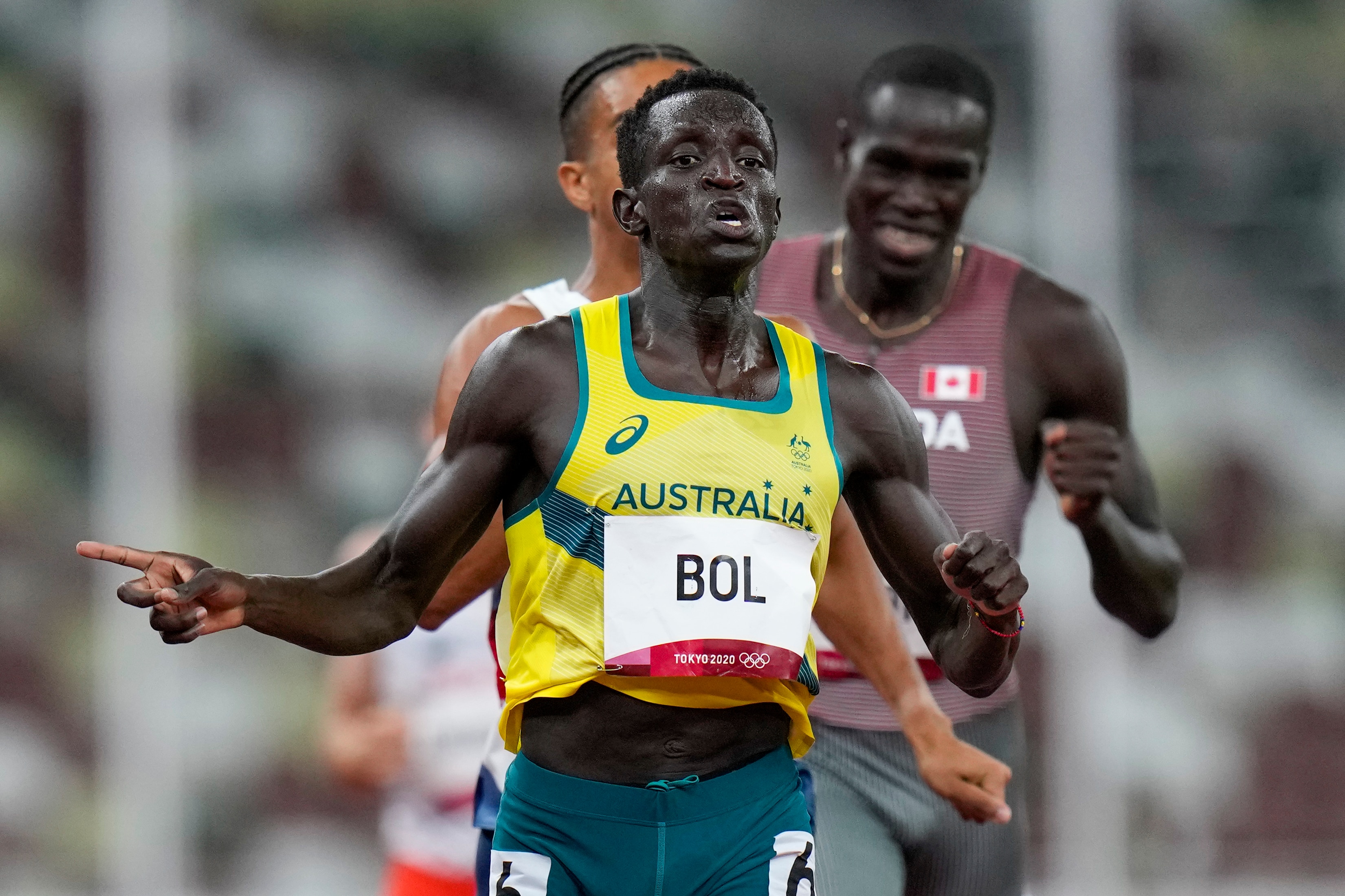 Peter Bol winning the men's 800m semi-final in Tokyo on Sunday. 