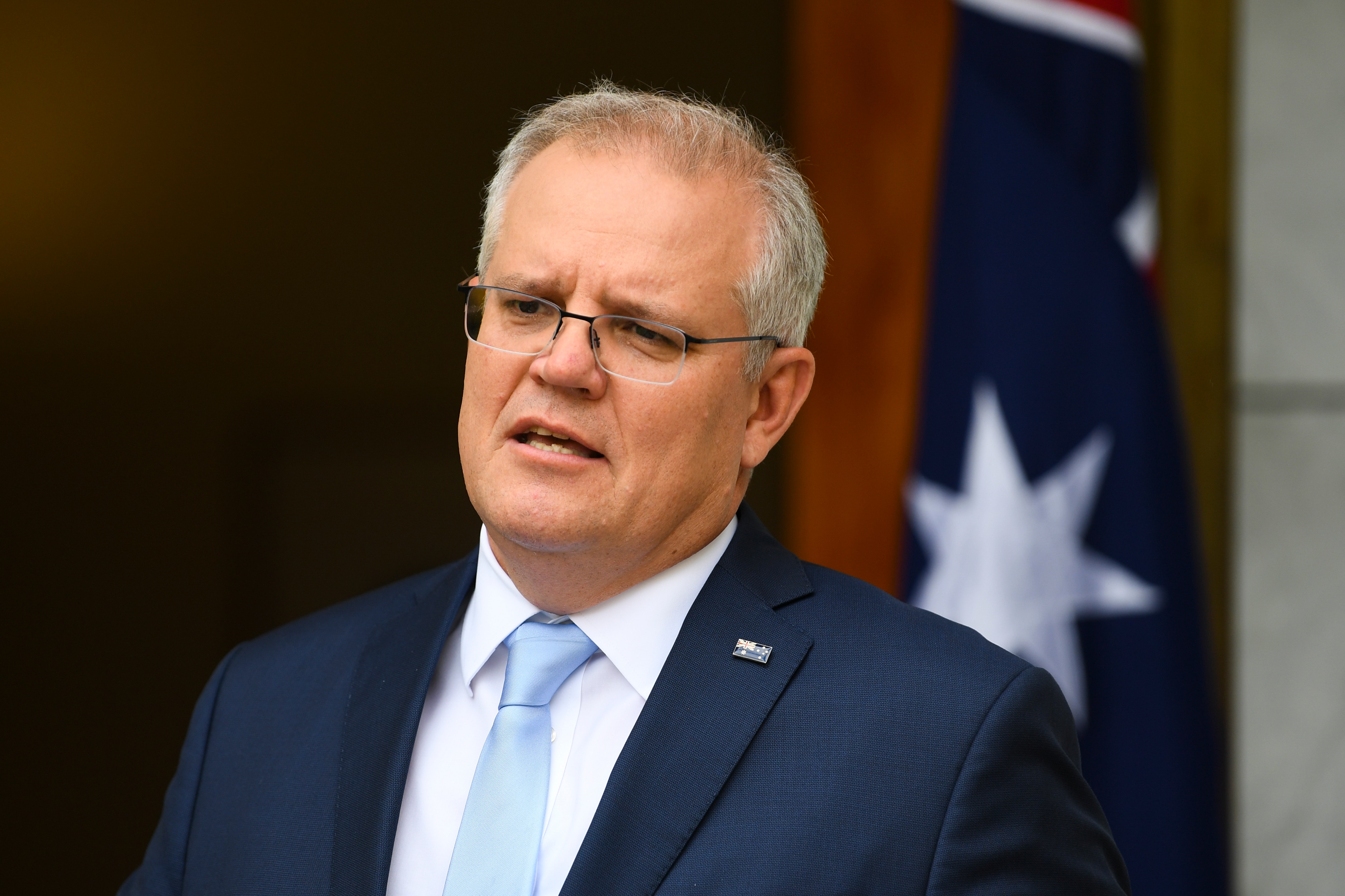 Prime Minister Scott Morrison speaks to the media during a press conference at Parliament House.