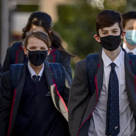 A file photo of Bentleigh Secondary College students returning to school as COVID-19 restrictions were eased in Melbourne in July, 2021.