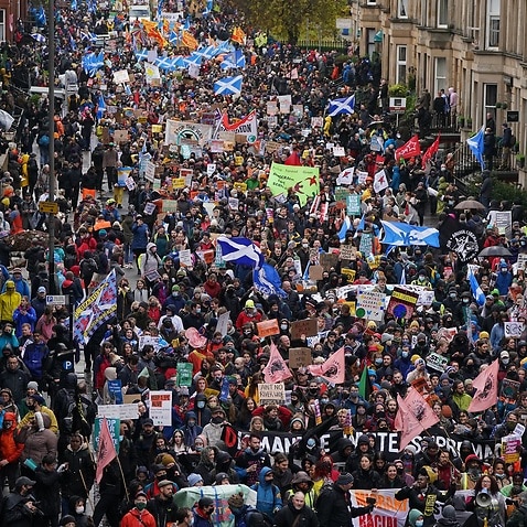 Protesters take part in a rally organised by the Cop26 Coalition in Glasgow demanding global climate justice. Picture date: Saturday November 6, 2021.. See PA story ENVIRONMENT Cop26. Photo credit should read: Andrew Milligan/PA Wire
