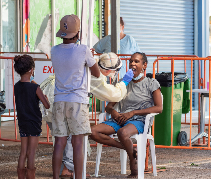People getting tested at the Eastside walk-in COVID-19 clinic in Kathrine, NT, Tuesday, 23 November, 2021. 