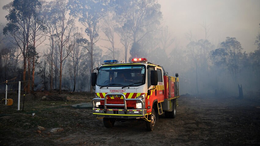 A NSW Rural Fire Service truck is seen at Torrington, near Glen Innes.