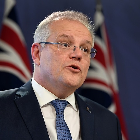 Prime Minister Scott Morrison speaks to the media in Sydney, Sunday, March 15, 2020. (AAP Image/Joel Carrett) NO ARCHIVING