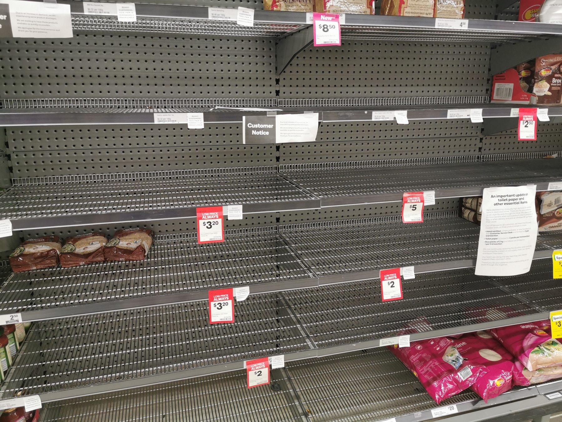 A view of shelves at a supermarket in Brisbane.