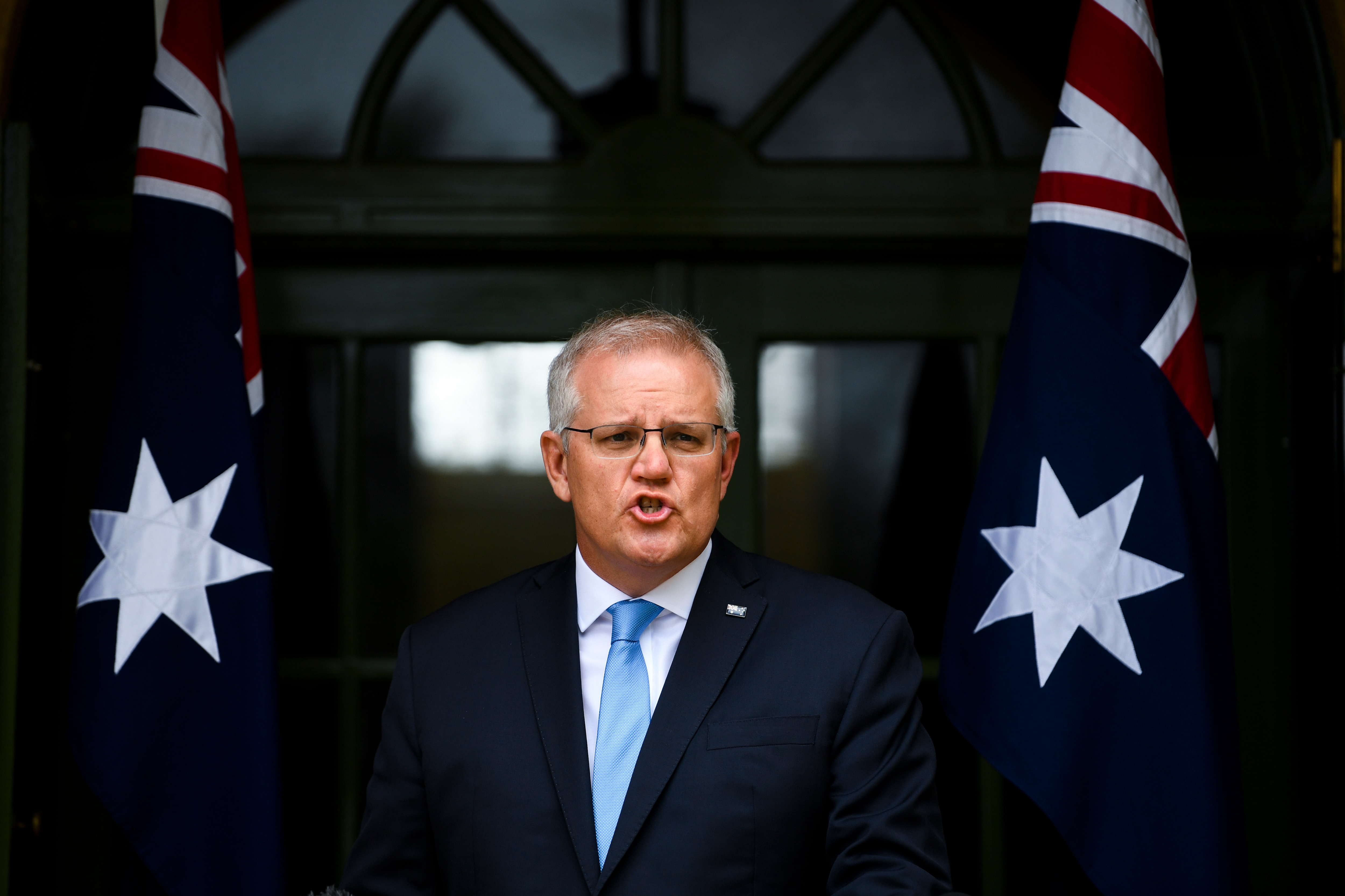 Prime Minister Scott Morrison speaks to the media during a press conference at the Lodge in Canberra, Friday, October 1, 2021.