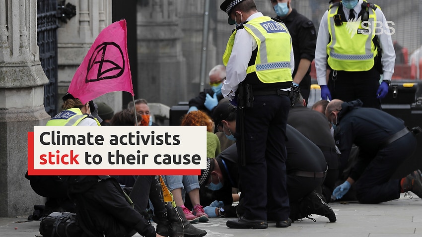 Climate Activists Glue Themselves To Street Outside British Parliament ...