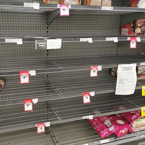 A view of Empty rice and food aisles shelves at a supermarket in Brisbane..Australian shops experiences shortage on some products such a rice, canned food, toilet paper and hand sanitizer. (Photo by Florent Rols / SOPA Images/Sipa USA)