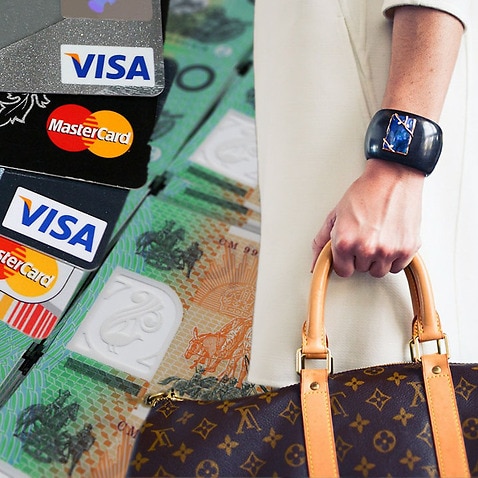 Image of credit card, cash and a brand name bag from Pixabay