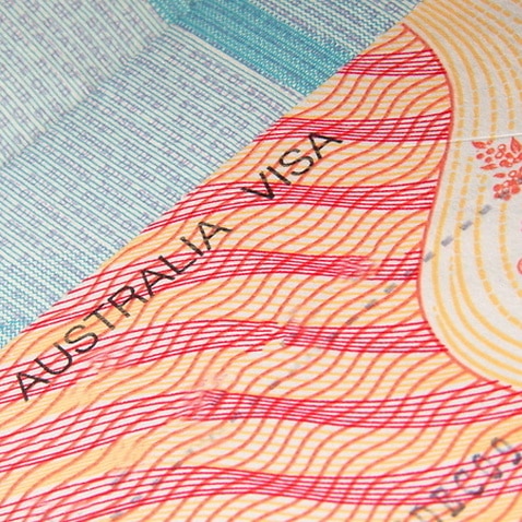 closeup of australian visa in passport