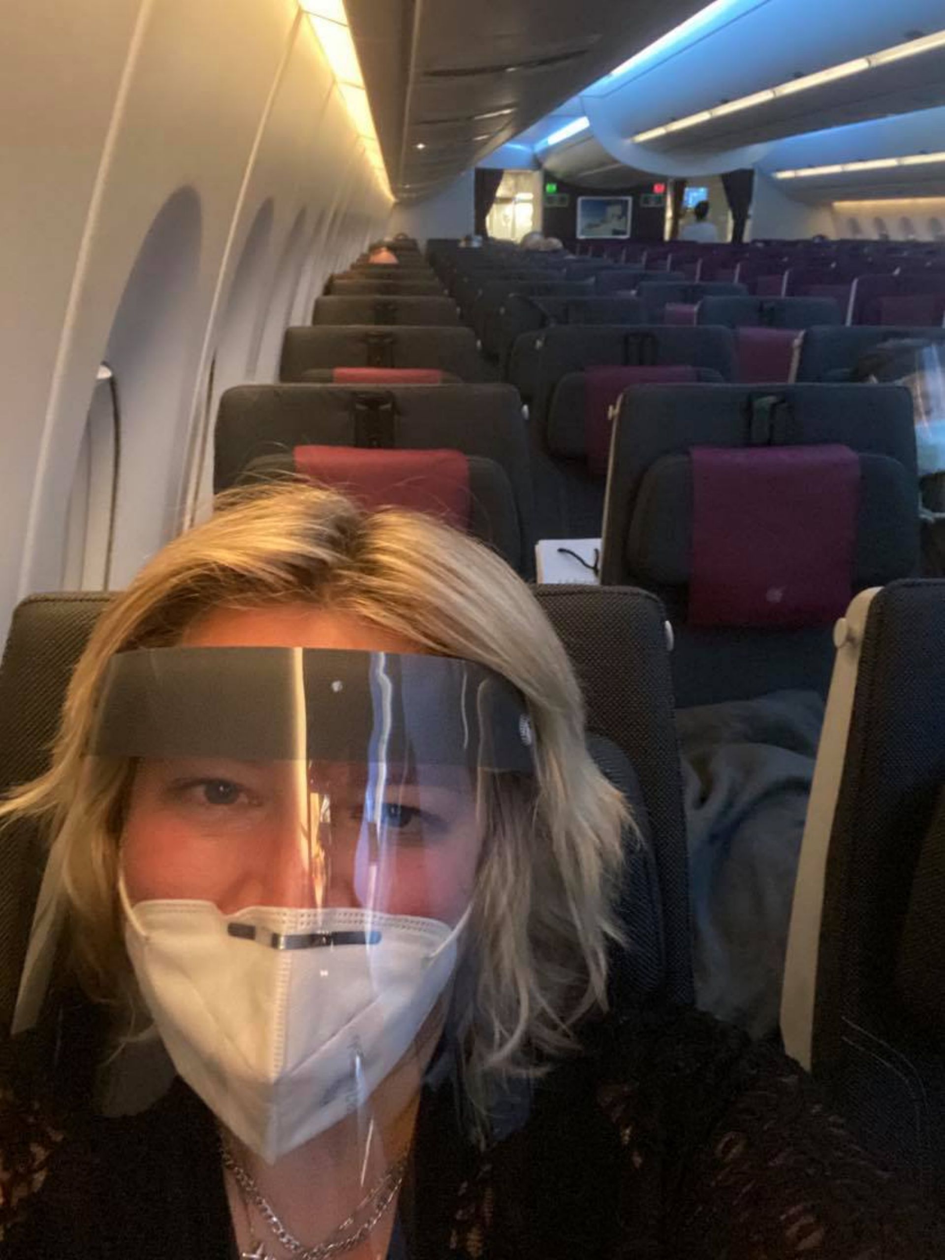Christina Karvela during her repatriation flight to Australia