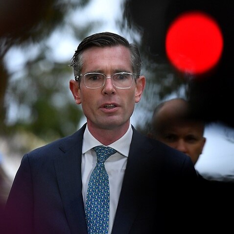 NSW Premier Dominic Perrottet speaks to the media during a press conference in Sydney, Tuesday, October 12, 2021. (AAP Image/Joel Carrett) NO ARCHIVING