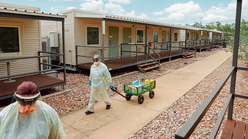 Staff seen during a swabbing run at the Howard Springs quarantine facility in Darwin, Thursday, 14 January, 2021.