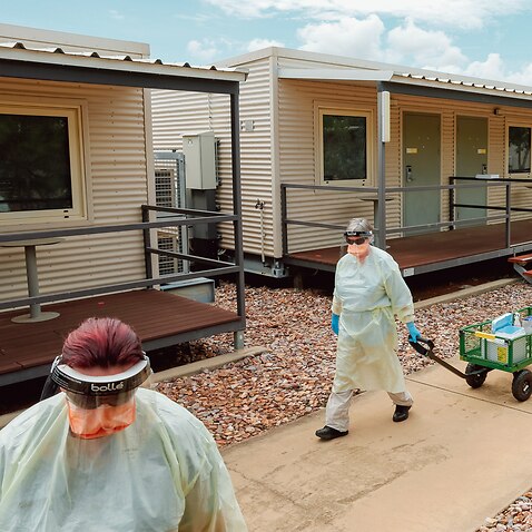 Staff seen during a swabbing run at the Howard Springs quarantine facility in Darwin, Thursday, 14 January, 2021. 