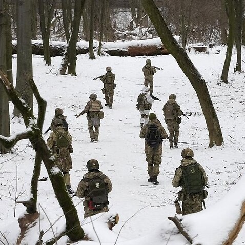 A file photo of Ukrainian troops in Kyiv