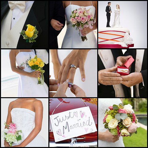 Collage of brides and grooms