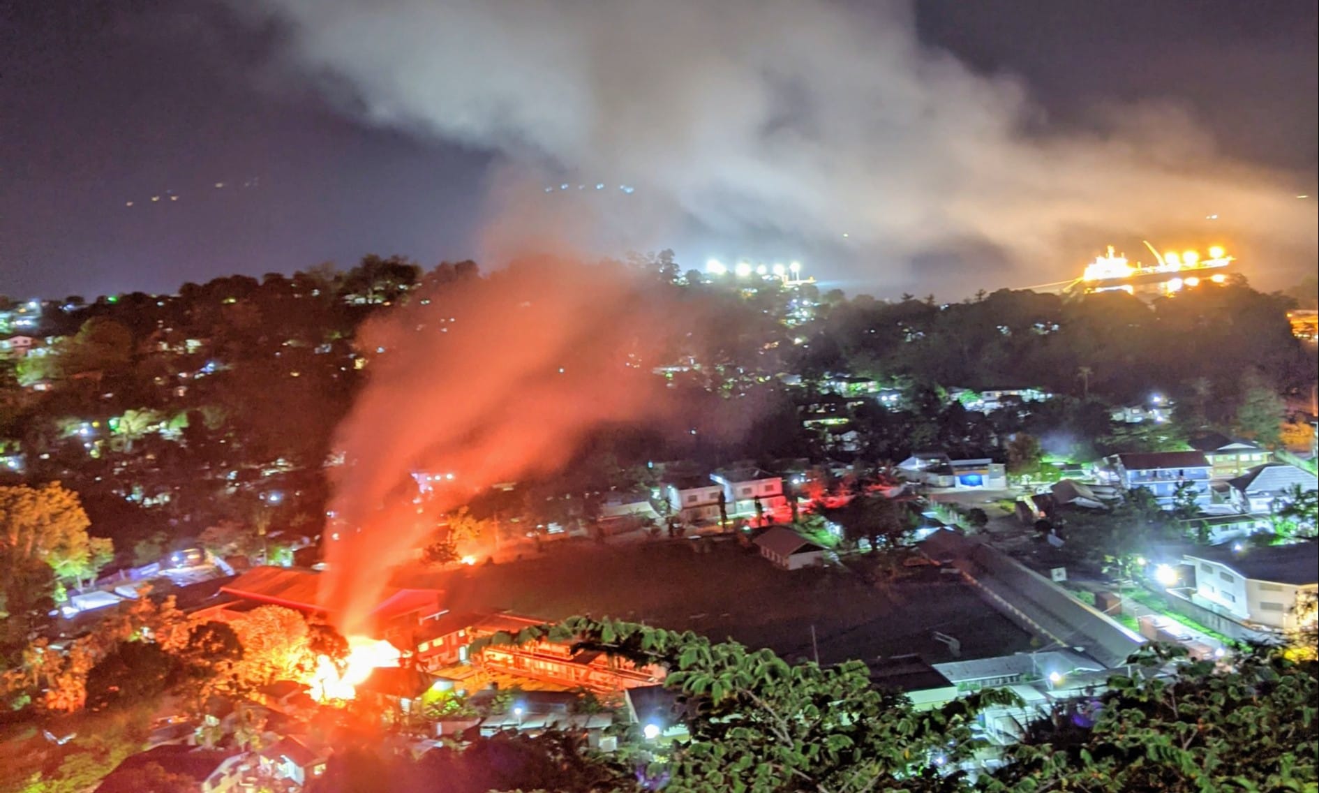 HonIara High School in flames on Wednesday night