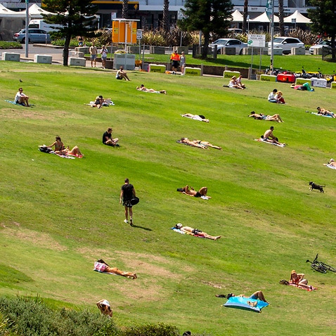 People are seen sun bathing at Bondi Beach on December 23, 2020 in Sydney, Australia. 