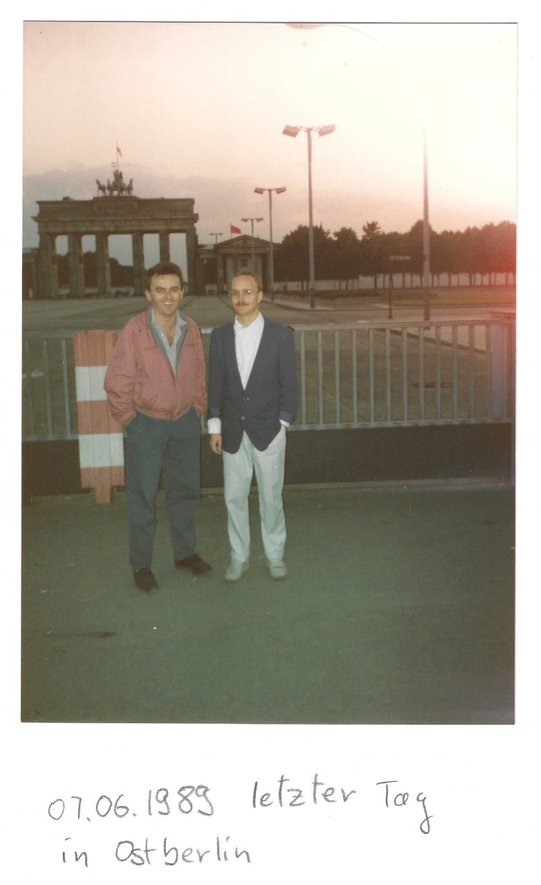 Andreas Ohm (right) on his last day in East Berlin in 1989 with his partner Jim Woulfe.