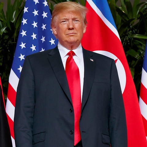 US President Donald Trump meets with North Korean leader Kim Jong Un in Singapore on 12/6/18.      