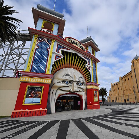 Luna Park in St Kilda, Melbourne, Wednesday, August 18, 2021. Victoria has recorded 24 new cases of locally acquired Covid19 in the past 24 hours. (AAP Image/James Ross) NO ARCHIVING