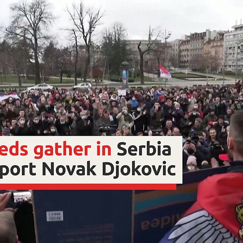 Hundreds gather outside Serbian parliament in support of Novak Djokovic