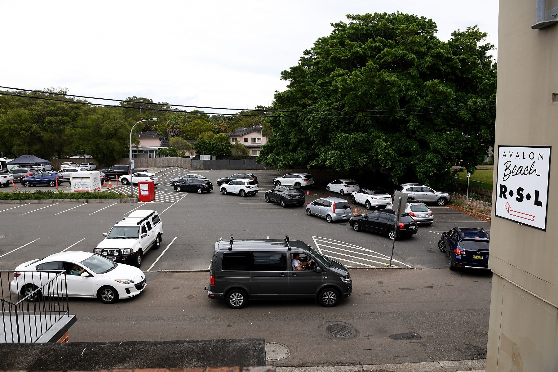 A drive-thru COVID-19 testing facility next to the Avalon RSL on Sydney’s northern beaches