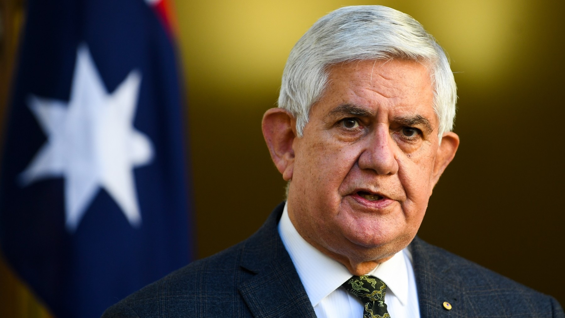 Minister for Indigenous Australians Ken Wyatt speaks to the media during a press conference at Parliament House in Canberra, Tuesday, August 17, 2021. 