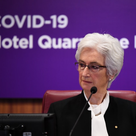 The Honourable Jennifer Coate AO is seen during the COVID-19 Hotel Quarantine Inquiry in Melbourne, Monday, July 20, 2020.