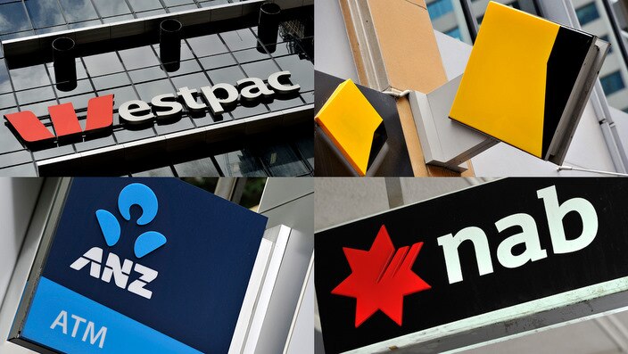 A composite image of signage of Australia's 'big four' banks ANZ, Westpac, the Commonwealth Bank (CBA) and the National Australia Bank (NAB) signage in Sydney, Friday, Oct. 23, 2015. (AAP Image/Joel Carrett) NO ARCHIVING
