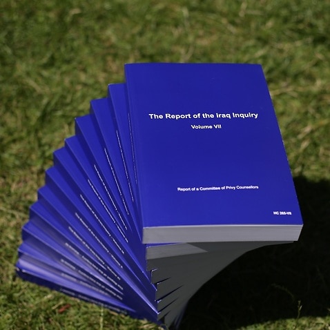  Copies of the inquiry outside Queen Elizabeth II Conference Centre, London, 
