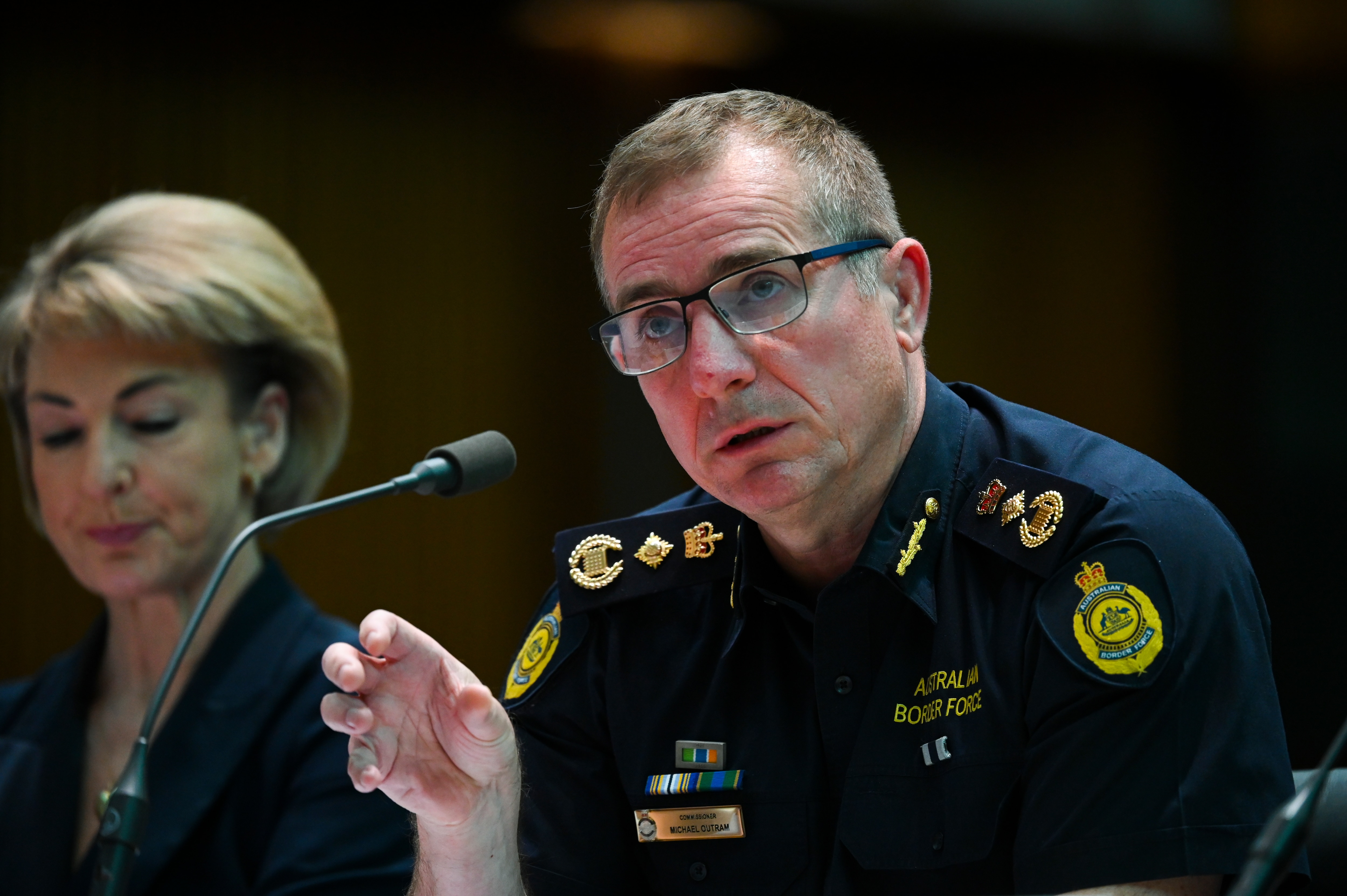 Australian Border Force Commissioner Michael Outram speaks during Senate Estimates at Parliament House in Canberra.