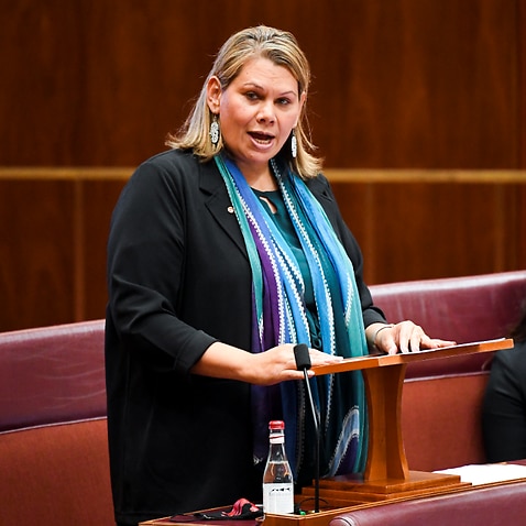 Greens Senator Dorinda Cox delivers her maiden speech in the Senate at Parliament House in Canberra.