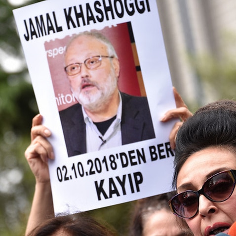 Protestors demonstrate at the Saudi Arabia consulate in Istanbul over the disappearance of Saudi journalist Jamal Khashoggi 