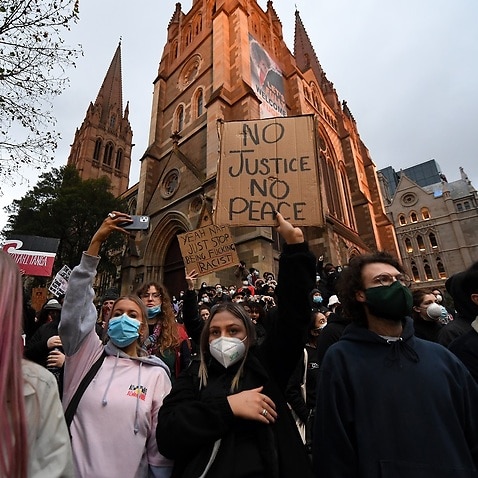 Protesters during the Black Lives Matter rally in Melbourne on 6 June.
