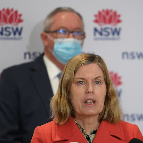 NSW Chief Medical Officer Dr Kerry Chant and Health Minister Brad Hazzard during a COVID-19 update in Sydney