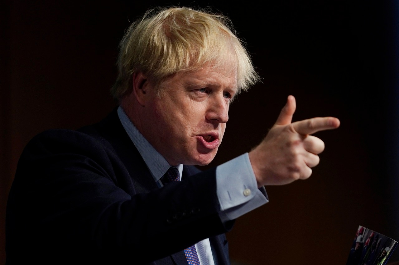 British Prime Minister Boris Johnson on the campaign trail last week. Polls have him ahead.