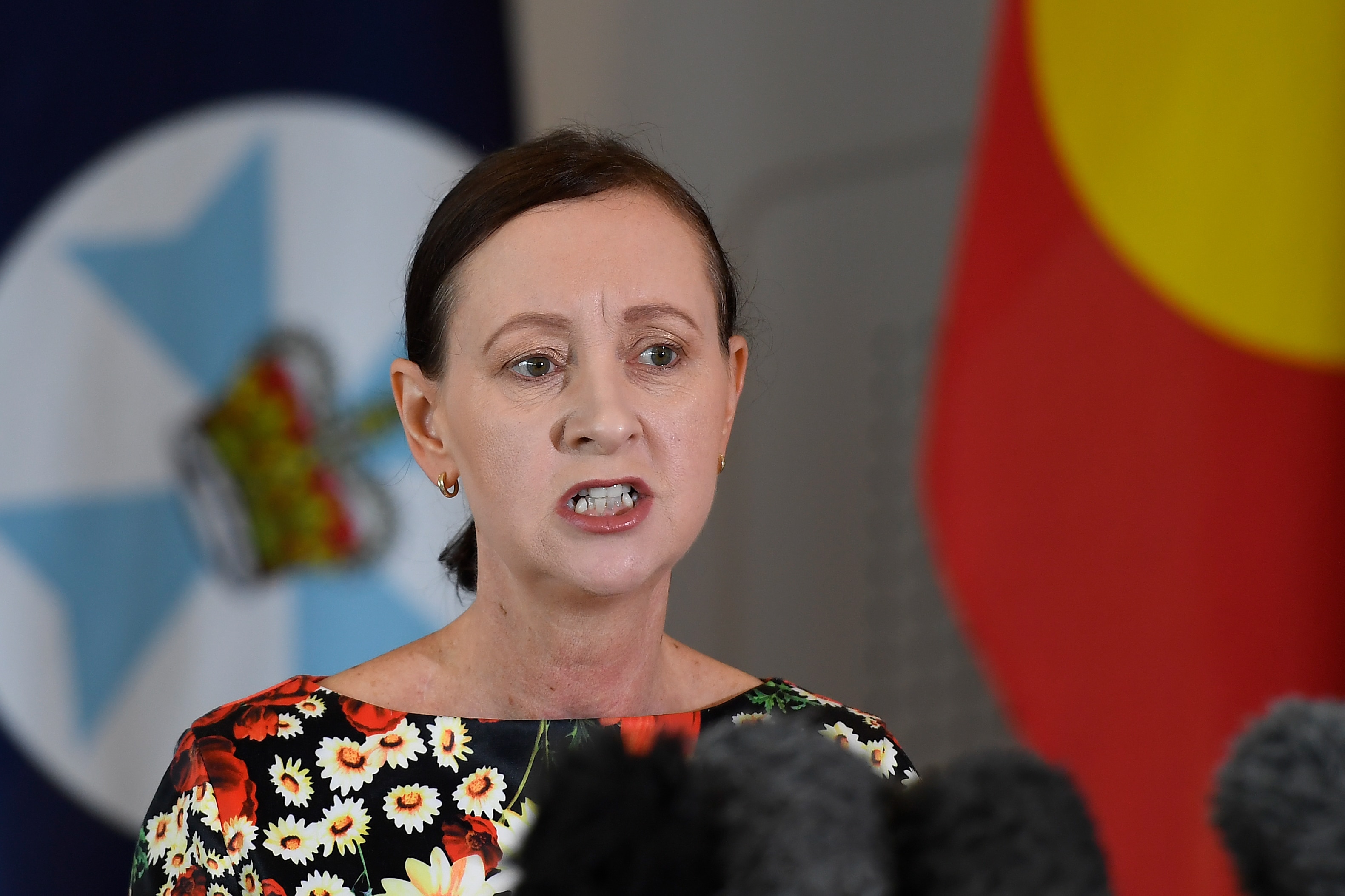 Queensland Health Minister Yvette D'Ath addresses the media during a press conference in Brisbane.