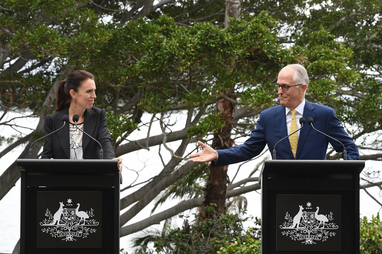 Jacinda Ardern et Malcolm Turnbull à la Kirribilli House à Sydney.