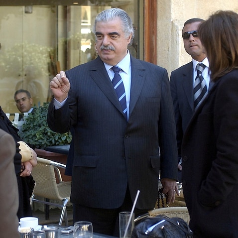 February 14, 2005, former Lebanese Prime Minister Rafik Hariri, outside Parliament minutes before an explosion killed him and others.