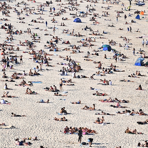 Crowds are seen during a spell of warm weather at Bondi Beach last weekend. 