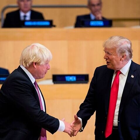 Former British foreign secretary Boris Johnson and US President Donald Trump at UN headquarters in New York on September 18, 2017. 