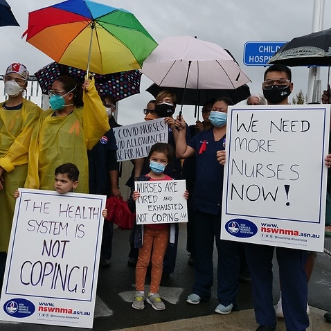 ICU nurses rally outside Westmead Hospital in Sydney last month.