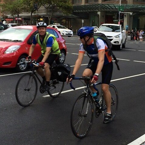 Cyclists during the Bicycle Network Super Tuesday commuter bike count in Sydney. 