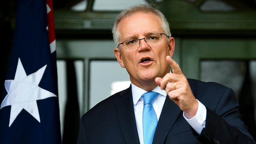Prime Minister Scott Morrison speaks to the media at the Lodge in Canberra.
