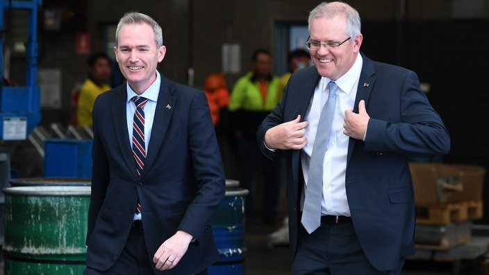 Prime Minister Scott Morrison, right, with David Coleman in Sydney.