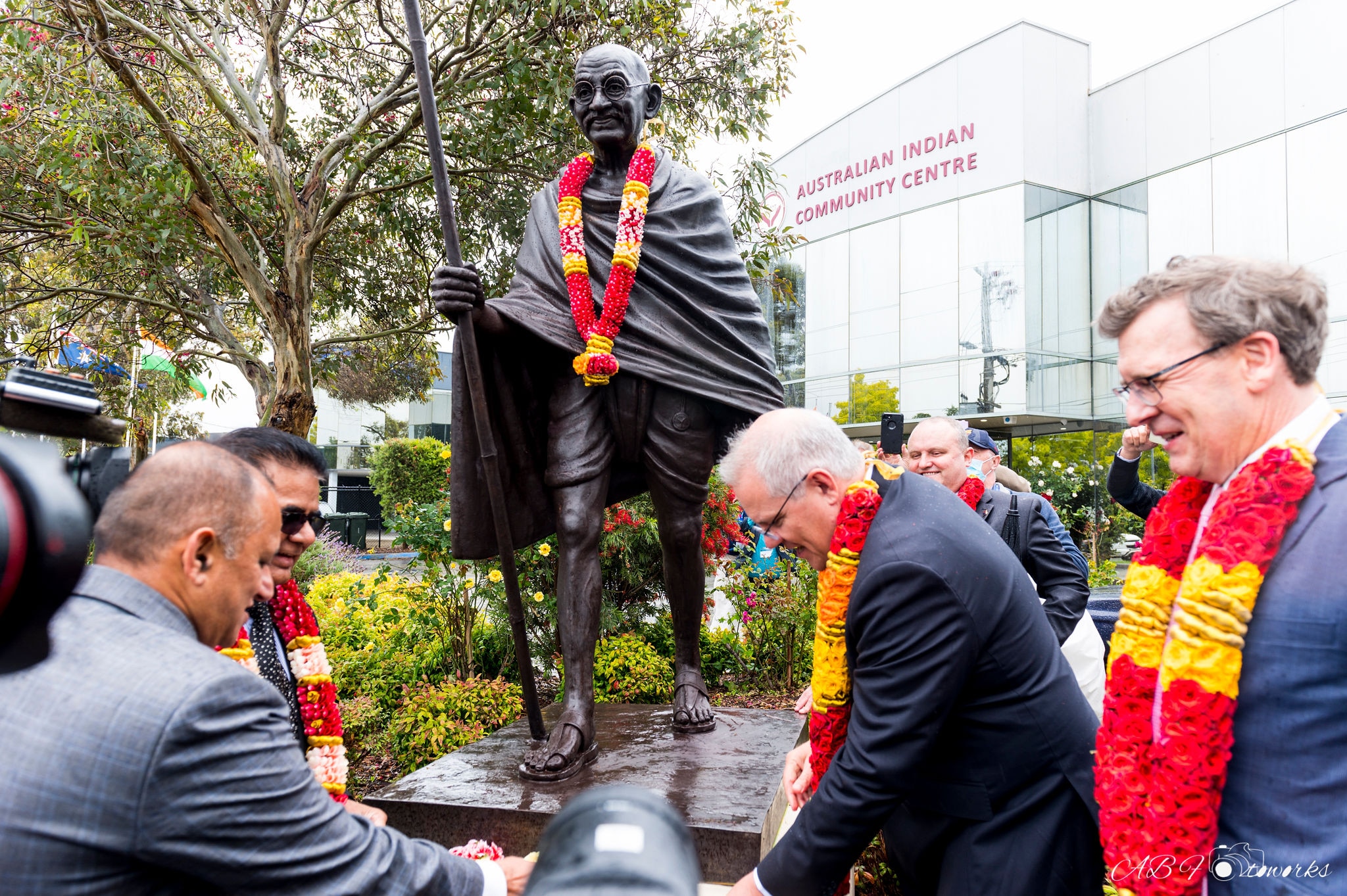 The statue of Mahatma Gandhi was unveiled by Prime Minister Scott Morrison on Friday.