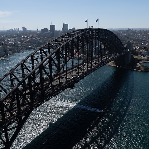 An aerial view of the Sydney Barbour Bridge, taken from an Australian Army Black Hawk helicopter, in Sydney, Friday, September 6, 2019. (AAP Image/Paul Braven) NO ARCHIVING