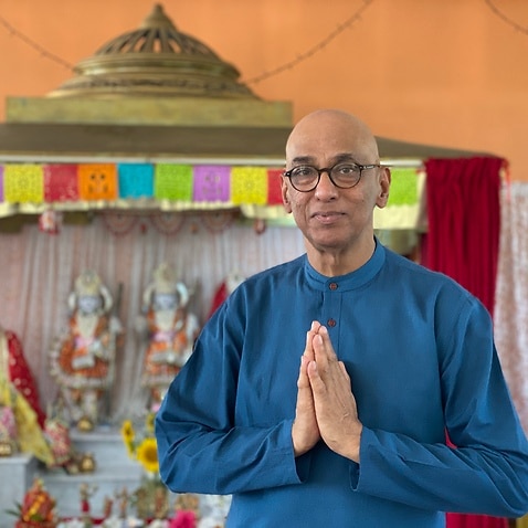 Umesh Chandra in the temple he helped to set up.