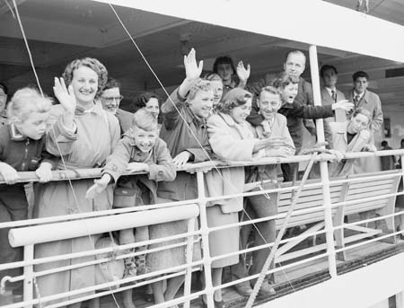 Dutch migrants arriving in Australia aboard the Sibajak in 1954.