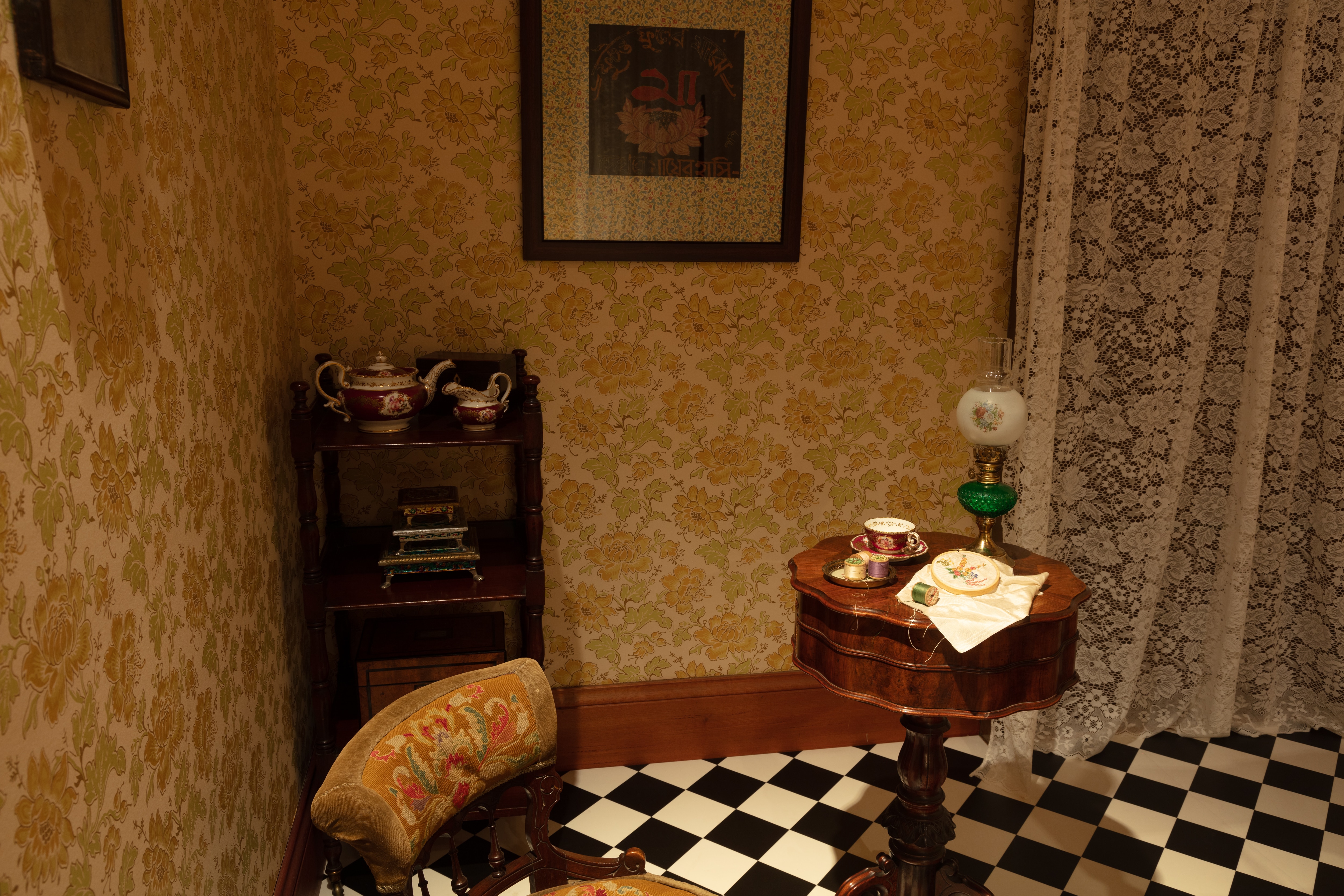 The Lindsay Family Sitting Room has been reimagined as the living quarters of a Bengali girl from Kolkata.